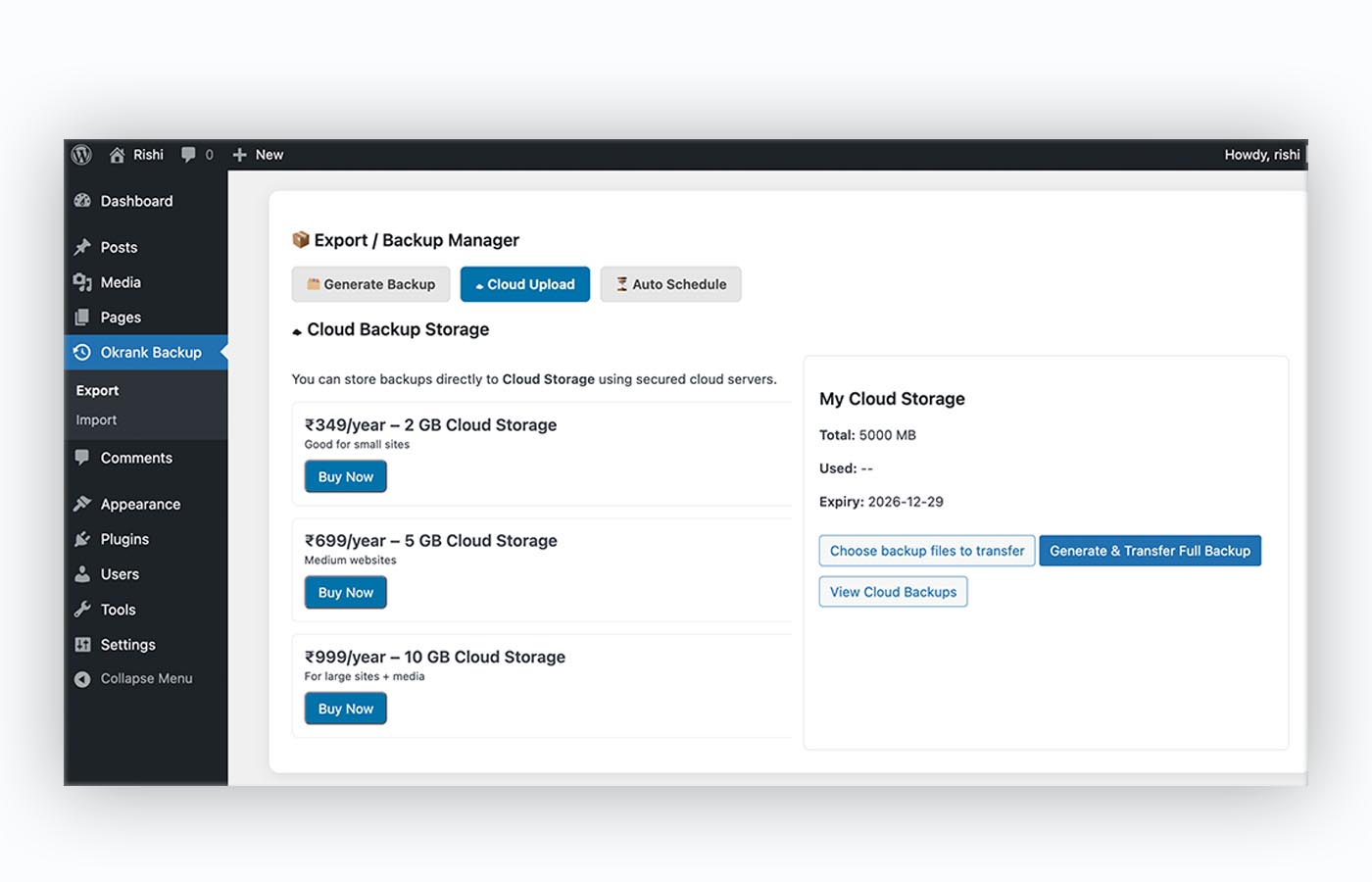 WordPress Backup Schedule Settings