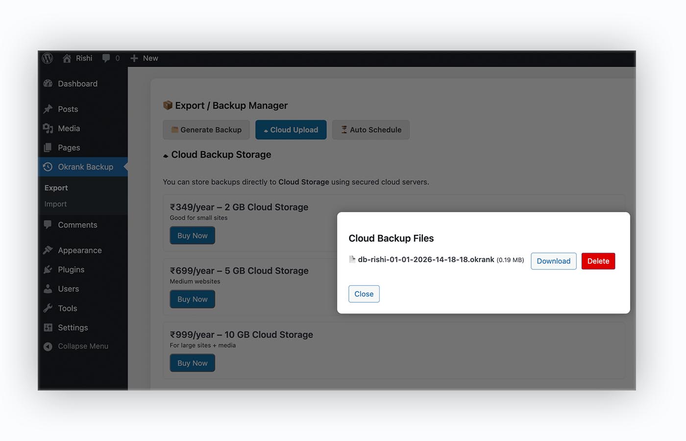 WordPress Backup History & Logs